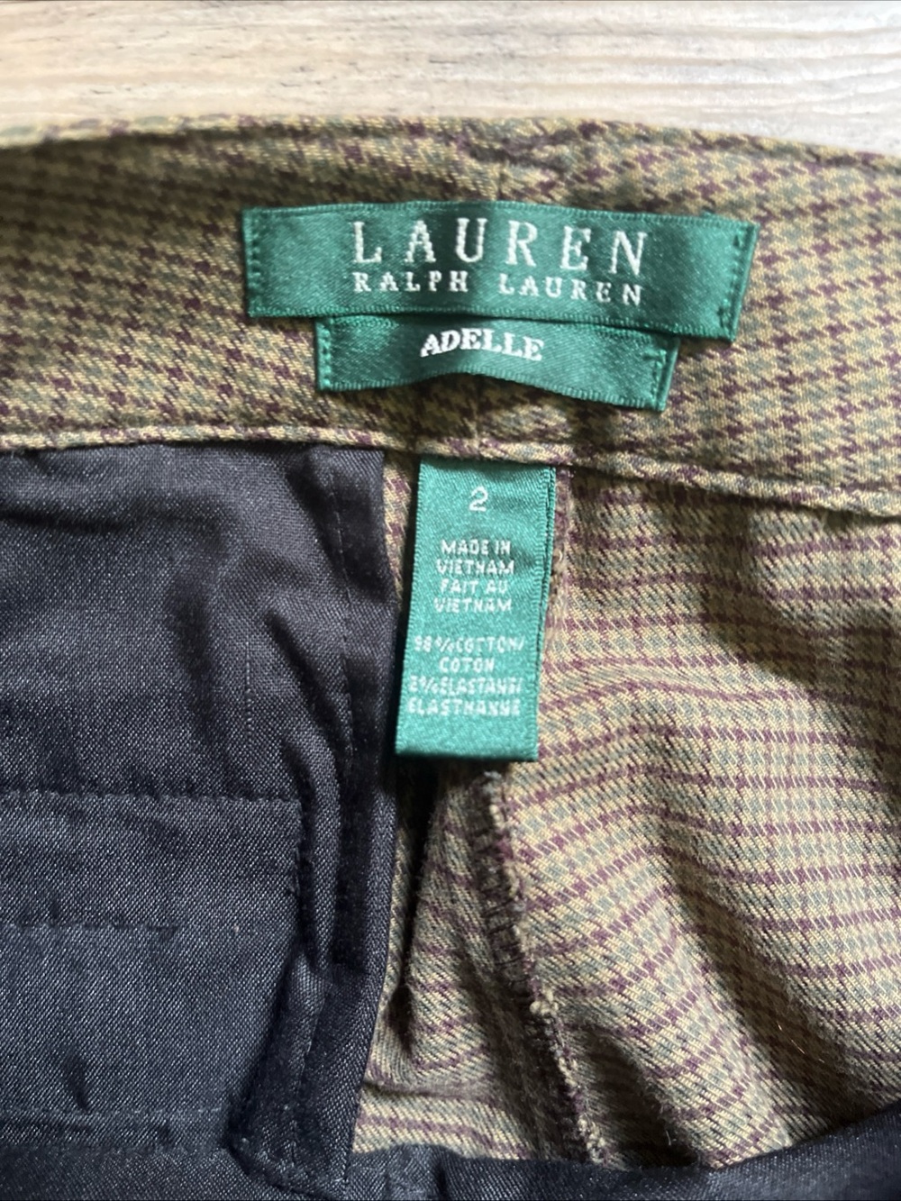 Lauren Ralph Lauren Adelle Pants Women Brown Tan Houndstooth Cotton Size 2 - Picture 3 of 8